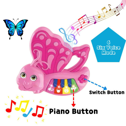 اسباببازی پروانه موزیکال 6 صدایی آبی با دکمههای پیانو رنگی