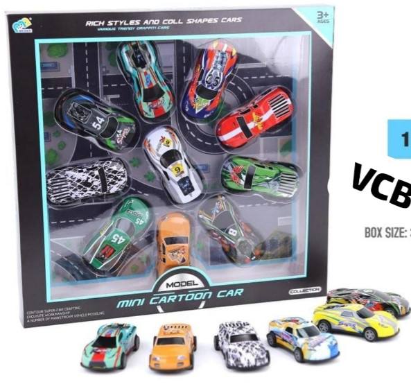 ست ۱۰ عددی ماشین فلزی کوچک عقب‌کش مدل Mini Cartoon Car در بسته‌بندی جذاب