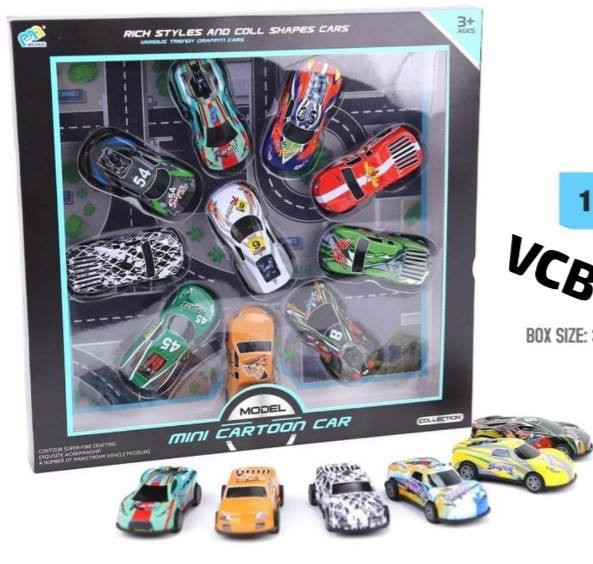 ست ۱۰ عددی ماشین فلزی کوچک عقبکش مدل Mini Cartoon Car در بستهبندی جذاب