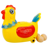 مرغ موزیکال تخمگذار زرد با بال قرمز و دم آبی مناسب کودک