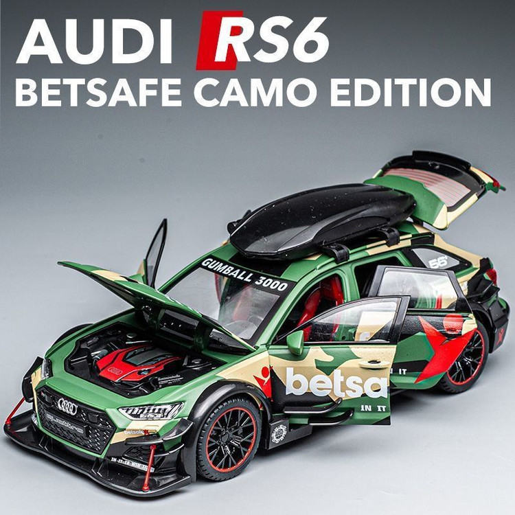 ماکت فلزی آئودی RS6 Betsafe Camo Edition | مقیاس 1:24 چراغدار و صدادار