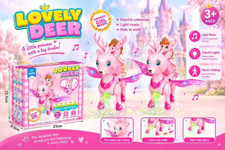 اسباب بازی گوزن پرنده Lovely Deer صورتی موزیکال چراغدار